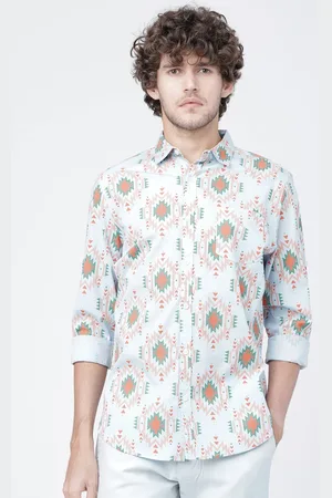 LocoMotive Men Turquoise Blue & Green Slim Fit Printed Casual Shirt