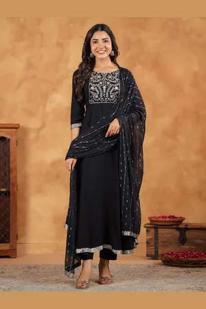 Janasya Women Floral Yoke Design Regular Sequinned Kurta with Trousers & With Dupatta