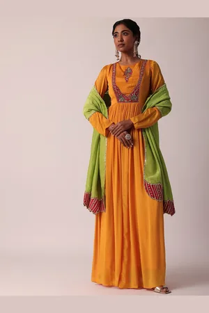KALKI Fashion Ethnic Motif Embroidered Maxi Length Silk Anarkali Dress With Dupatta