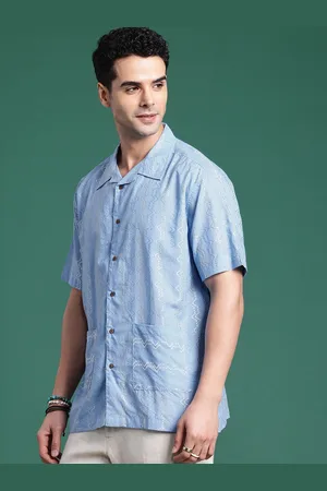 Sangria Boxy Fit Opaque Self Design Textured Pure Cotton Casual Shirt