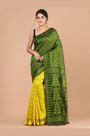 HOUSE OF ARLI Ethnic Motifs Woven Design Half and Half Jamdani Saree