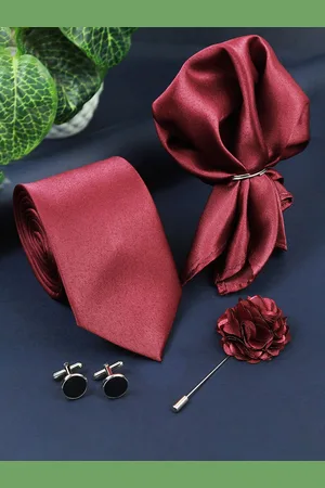 Kavove Men Accessory Gift Set of 1 Necktie, 1 Pocket Square, 1 Pair of Cufflinks, 1 Brooch