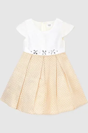 Max Collection White Girls Self Design Embellished Fit & Flare Dress