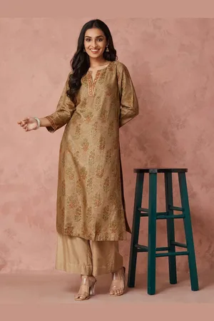 Fabindia Floral Printed Sequinned A-Line Kurta