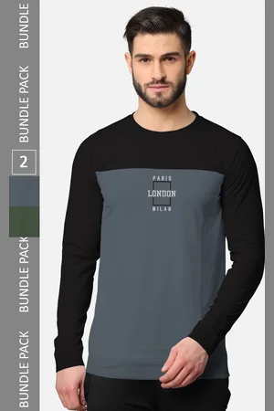 bullmer Men Pack Of 2 Olive Green & Black Typography Printed Cotton T-shirt