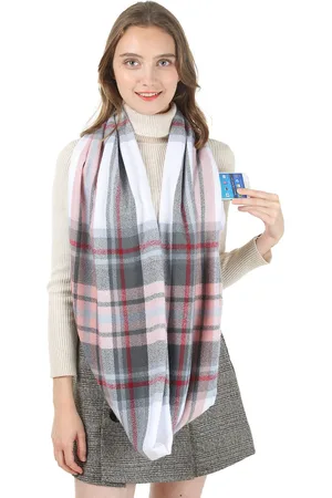 JC Collection Women White & Pink Checked Scarf