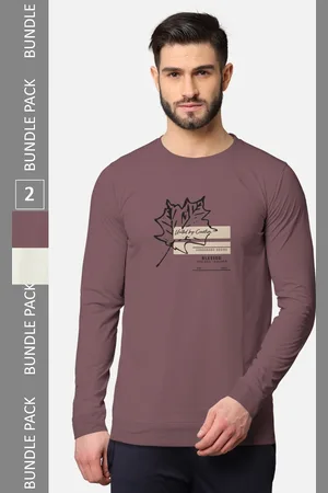 bullmer Men Pack Of 2 Taupe & Peach-Coloured Typography Printed Cotton T-shirt