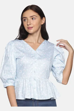ISU Blue Women Puff Sleeve Peplum Top