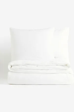 H&M White Linen-Blend Double/King Size Duvet Cover Set