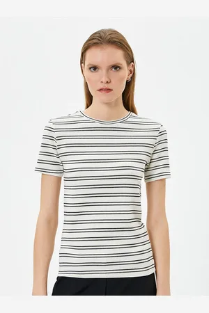 Koton Women Striped Round Neck Short Sleeves Cotton T-shirt