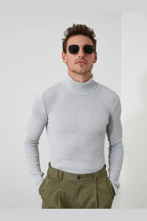 Trendyol Men Grey Ribbed Cotton Pullover