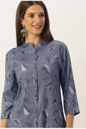 SWAGG INDIA Women Blue Ethnic Motifs Foil Printed Kurta