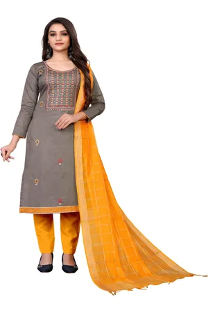 HERE&NOW Floral Embroidered Thread Work Unstitched Dress Material
