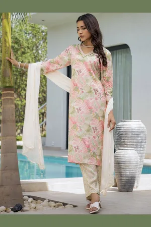 Divena World Women Floral Printed Regular Thread Work Kurta with Trousers & With Dupatta