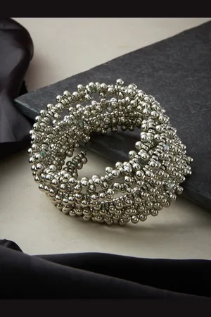 ATIBELLE Silver Plated & Beaded Spiral Bracelet Bangle