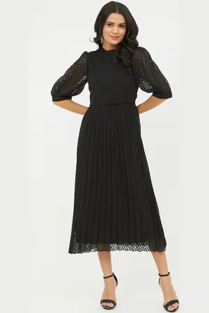 Harpa Women Black Self Design Fit & Flare Casual Midi Dress