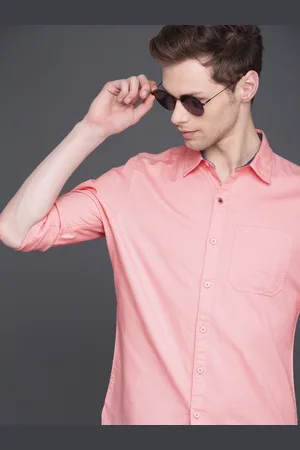 WROGN Men Pink Slim Fit Solid Casual Shirt