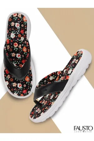 FAUSTO Women Black & Red Printed Thong Flip-Flops