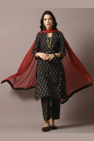 Kalini Ethnic Motifs Printed Pure Cotton Straight Kurta With Trousers &Dupatta
