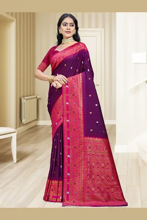 SANGAM PRINTS Woven Design Zari Silk Blend Tussar Saree