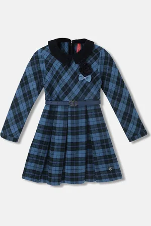 Blue Giraffe Girls Checked Peter Pan Collar Fit & Flare Dress