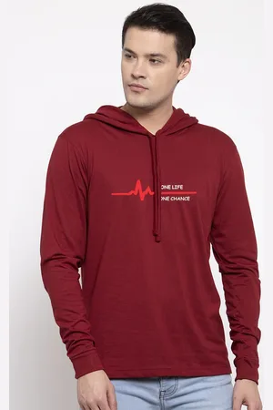 Friskers Men Maroon Hooded T-shirt