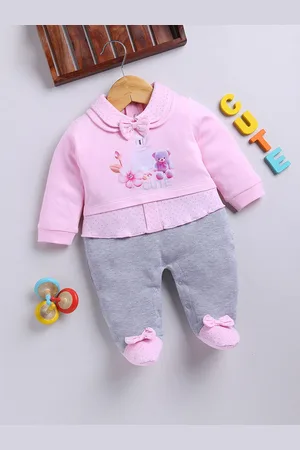 Moms Love Infant Girls Bow Detail Printed Sleepsuit