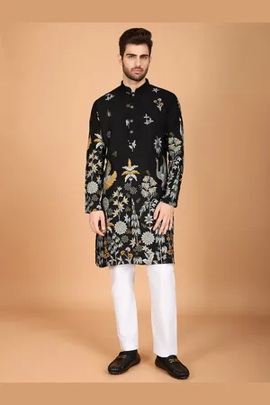 SHUBHVASTRA Floral Embroidered Mandarin Collar Sequinned Straight Kurta