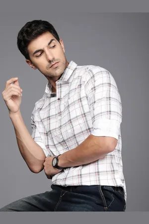 WROGN Men Pure Cotton Slim Fit Tartan Checked Casual Shirt