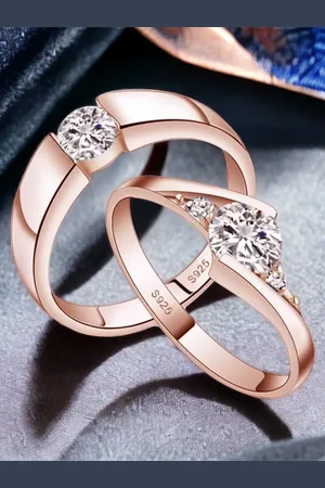 Myki Unisex Set Of 2 Rose Gold-Plated CZ-Studded Couple Adjustable Finger Rings