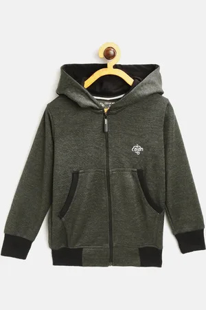Chimprala Kids Olive Green Solid Antimicrobial Hooded Sweatshirt