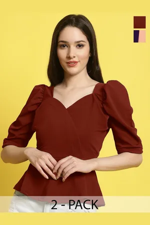 Metronaut Women Pack Of 2 Puff Sleeves Crop Top