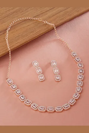 Ami Women Rose Gold-Plated CZ Studded Necklace and Earrings
