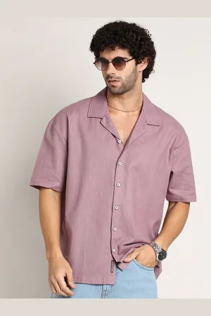 Campus Men Comfort Relaxed Fit Cuban Collar Solid Cotton Casual Shirt