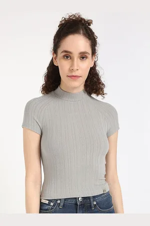Calvin Klein Women Striped Mandarin Collar Top