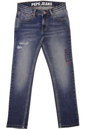 Pepe Jeans Boys Blue Slim Fit Low Distress Heavy Fade Stretchable Jeans