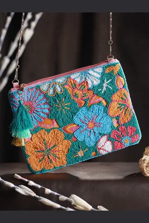 Priyaasi Yellow Embellished Sling Bag with Tasselled