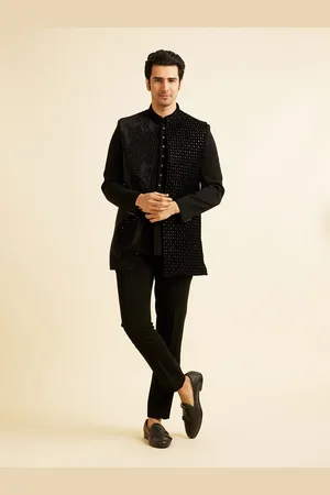 Manyavar Men Sequin Embroidered Velvet Sherwani Set