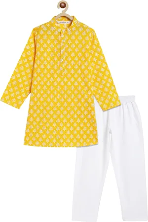 Campana Boys Floral Printed Regular Pure Cotton Kurta with Pyjamas