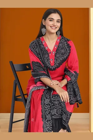 Ishin Bhandani Printed V-Neck Straight Kurta With Trousers And Dupatta