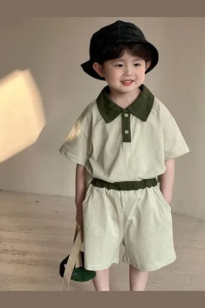 LULU & SKY Boys Polo Collar Pure Cotton T-shirt with Shorts