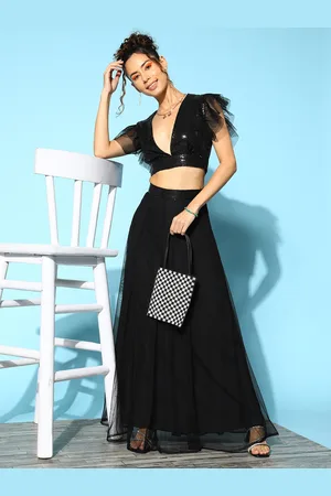 Sangria Women Nightlife Black Embellished Plunge Necklines Co-Ord Set