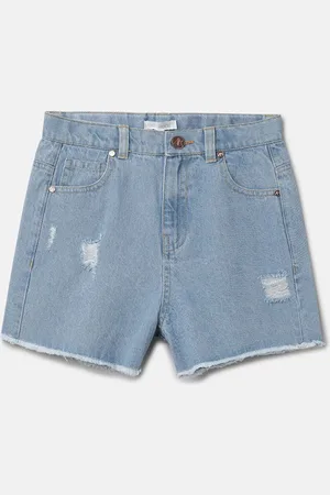 Angel & Rocket Girls Distressed Mid-Rise Slim Fit Knee Length Cotton Denim Shorts