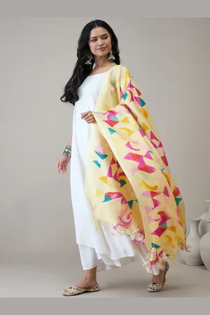 InWeave Women Pleated Kurta with Trousers & With Dupatta