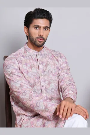 Jompers Geometric Printed Mandarin Collar Cotton Straight Kurta