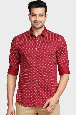 ColorPlus Men Red Tailored Fit Opaque Printed Casual Shirt