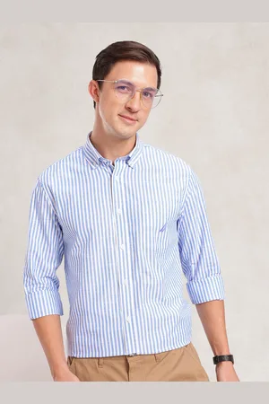 Nautica Men Premium Slim Fit Striped Pure Cotton Casual Shirt