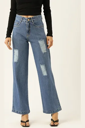 Broowl Women Blue Wide Leg High-Rise Mildly Distressed Light Fade Stretchable Jeans