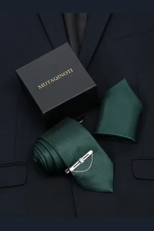 MUTAQINOTI Men Checkered Silk Necktie Accessory Gift Set