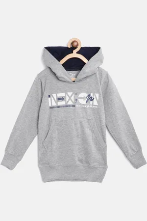 Chimprala Kids Grey Melange Pure Cotton Printed Hooded Sweatshirt